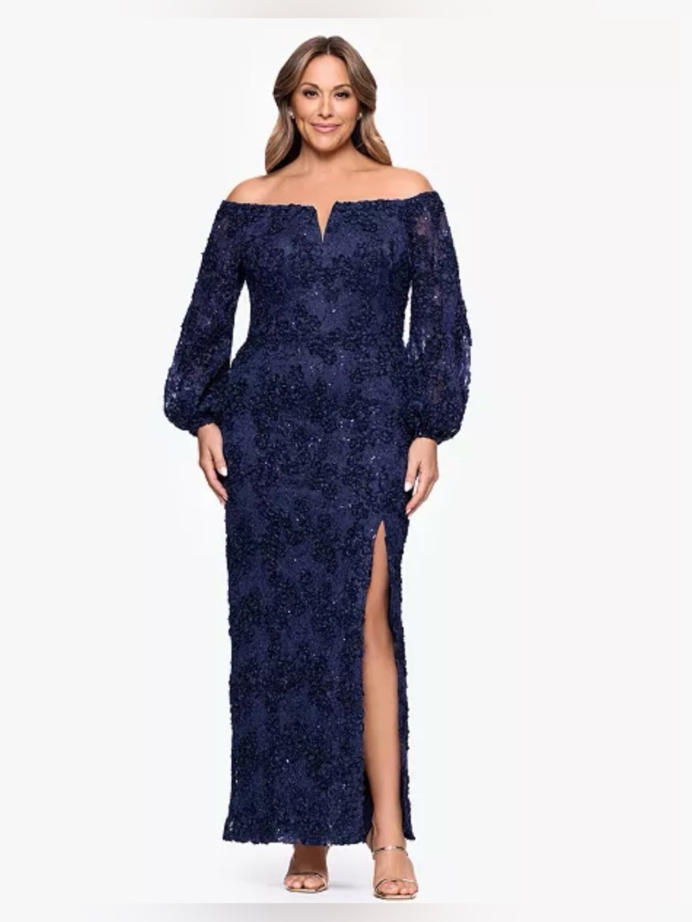 XSCAPE
Plus Size Off-The-Shoulder Soutache Lace Dress